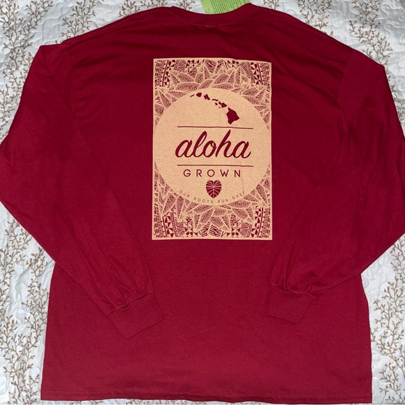 NWT Aloha Grown Tribal Roots Hawaiian local made long sleeve tee shirt red - Picture 1 of 7